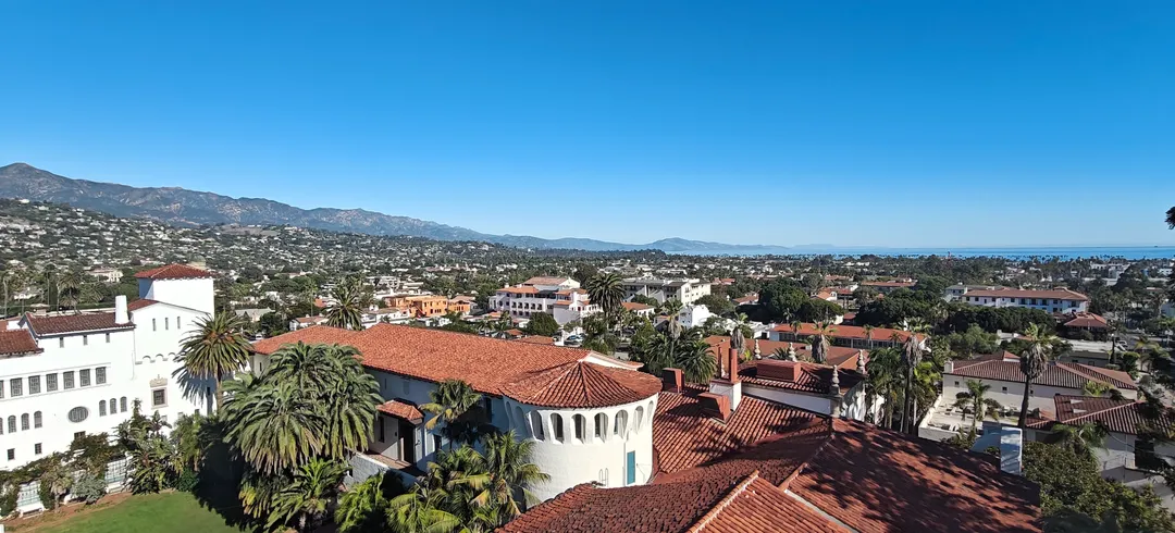 Red-tile rooftops of Santa Barbara from the courthouse tower