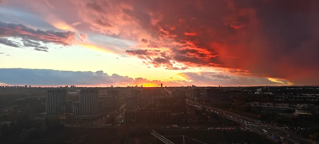 Crimson sunset over north Toronto
