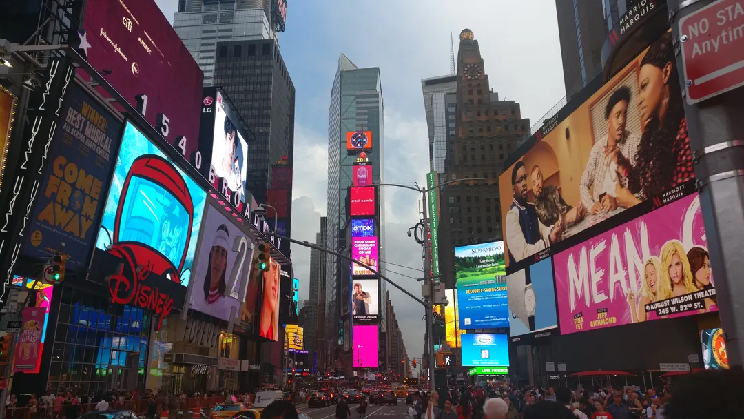 Times Square neon at dusk, New York
