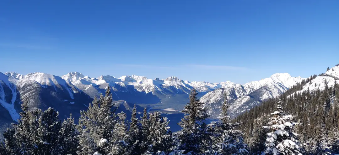 Winter Rockies panorama from Sulphur Mountain, Banff