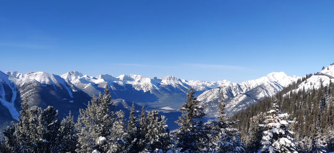 Winter Rockies panorama from Sulphur Mountain, Banff