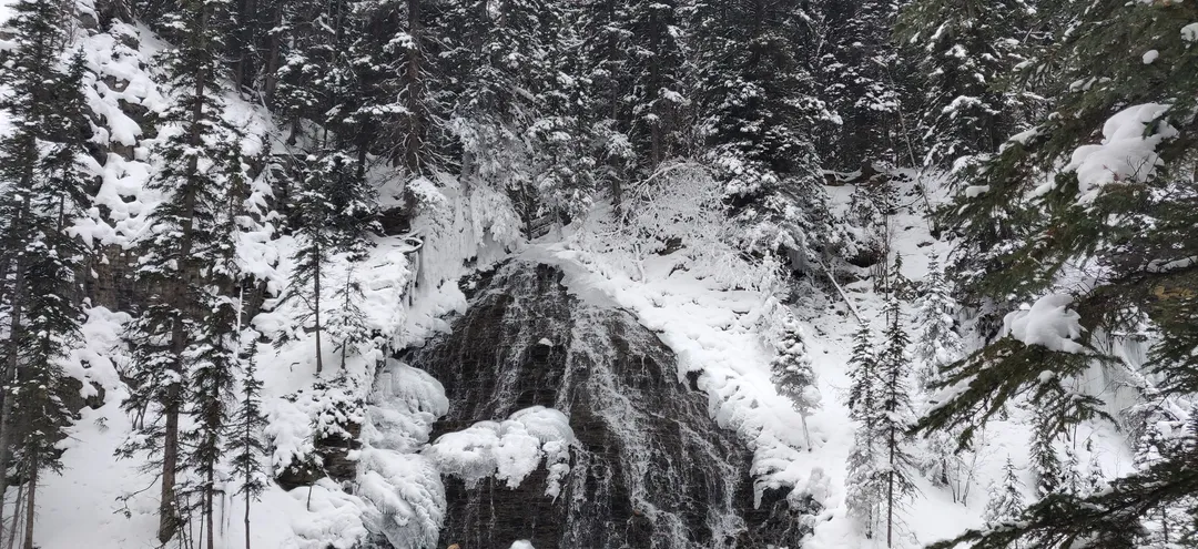A frozen waterfall in the Canadian Rockies
