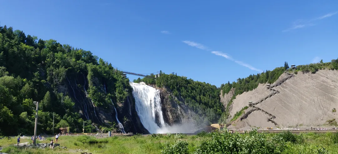 Montmorency Falls under a suspension bridge, Québec