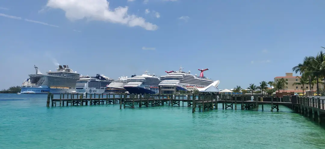 Cruise ships lined up at Nassau's Prince George Wharf