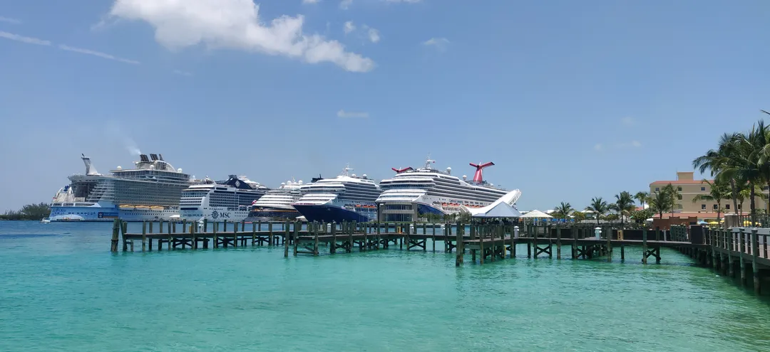 Cruise ships lined up at Nassau's Prince George Wharf